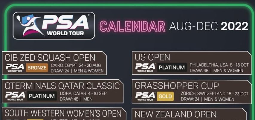 psa squash tour 2022